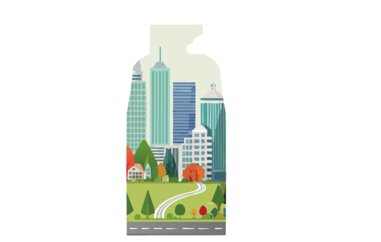 都市と公園が描かれたイラスト