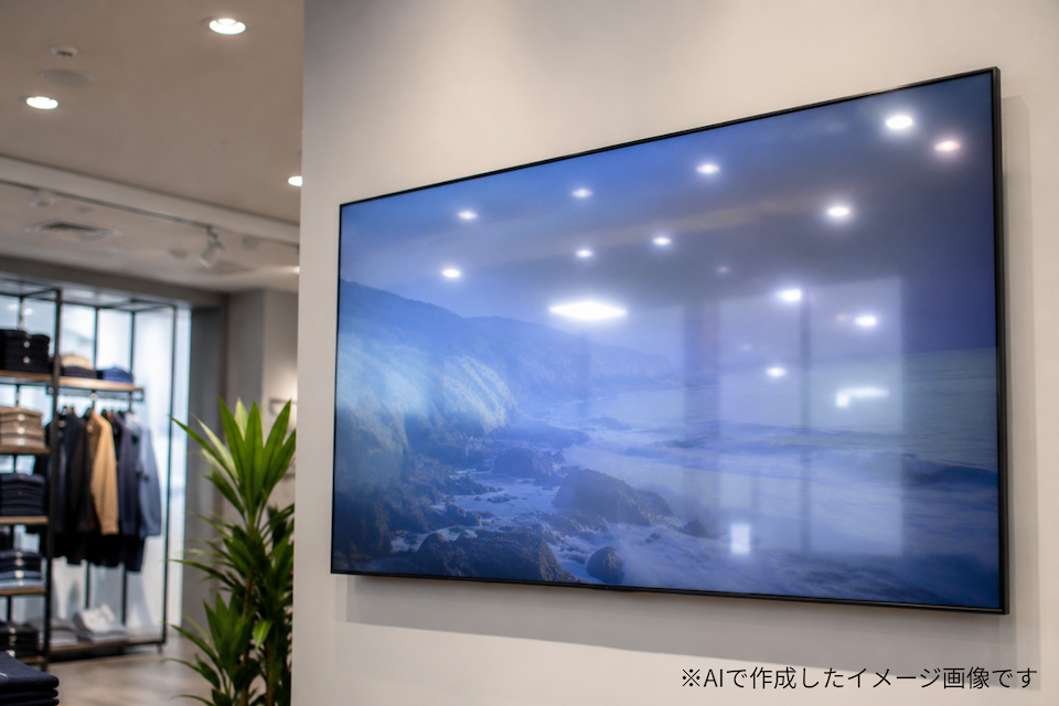 店舗内の照明がLEDディスプレイに映り込んでいるイメージ画像
