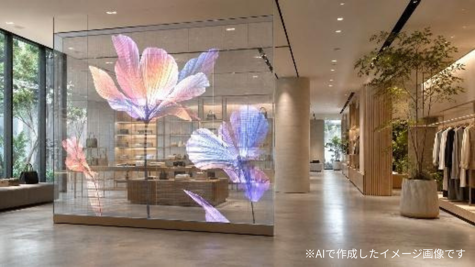 店舗内での透明LEDディスプレイの活用シーンイメージ
