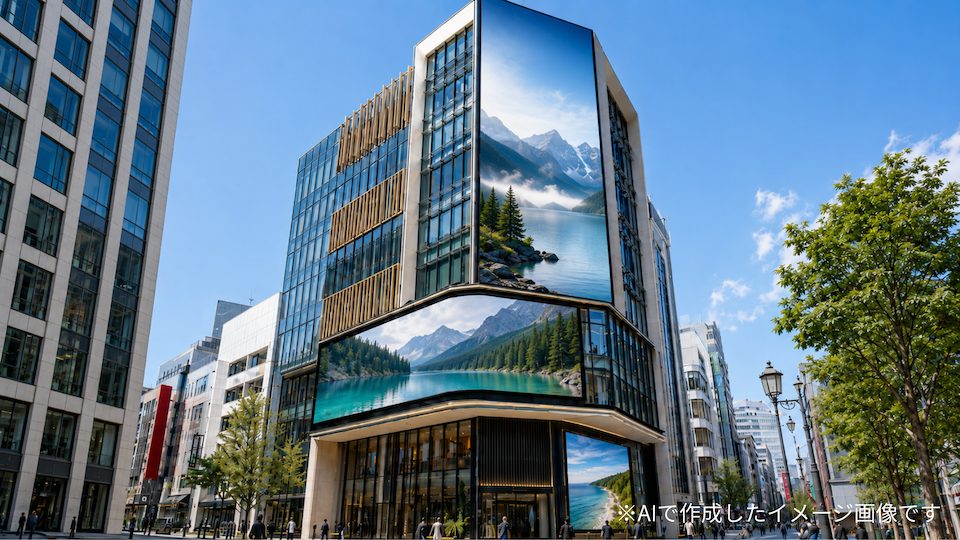 ビルの壁面に設置された屋外LEDディスプレイのイメージ画像