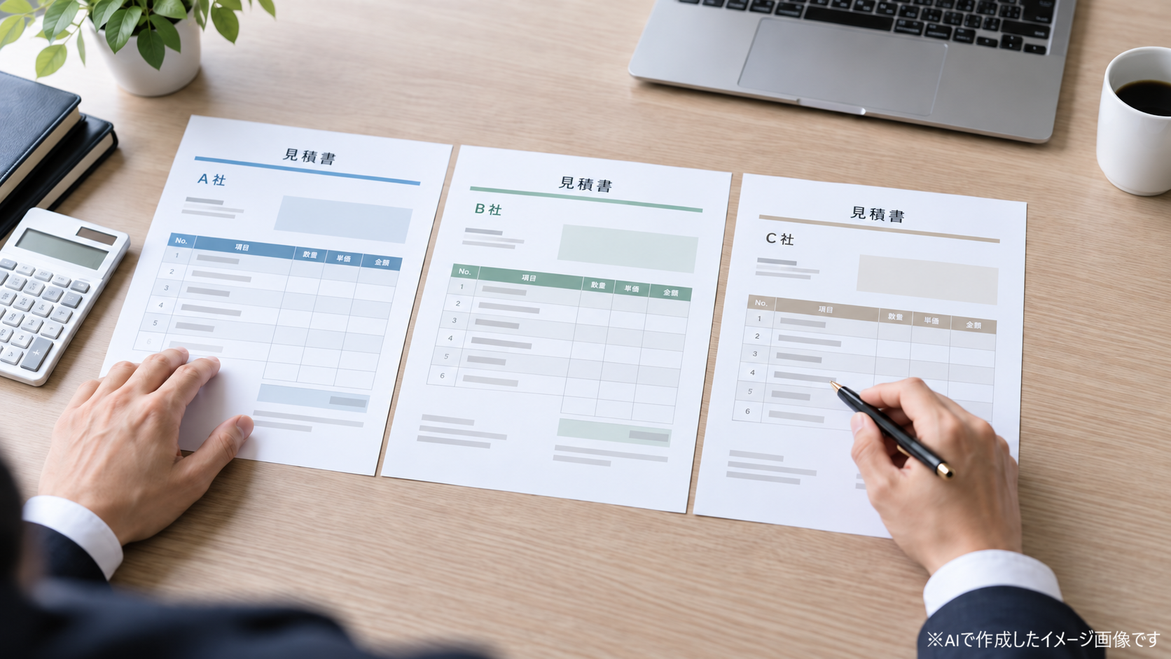 複数の見積書を見比べているイメージ画像